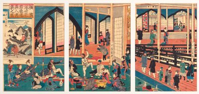 Buitenlanders vermaakt bij Gankiro in Miyosaki in Yokohama, januari 1861 (houtsnede) door Utagawa Yoshikazu